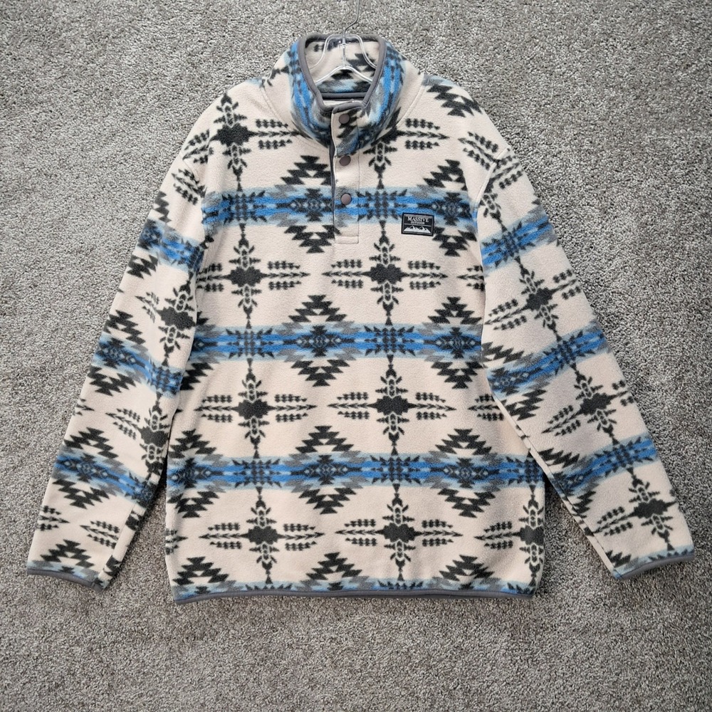 Massive Outdoor Mens XXL Aztec Fleece Quarter Snap Pullover Blue